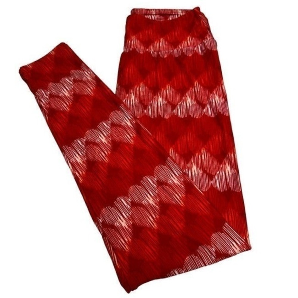 LuLaRoe Leggings One Size OS Red White Geometric Diamond Ikat Print High Waist